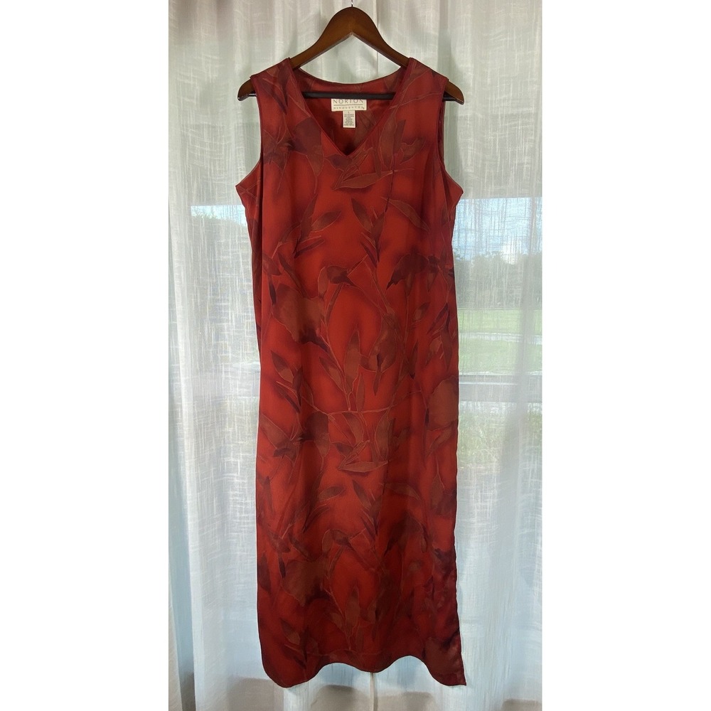 VTG Norton McNaughton Large Maxi Dress 90s Y2K Floral V-Neck Red Tropical Flowy